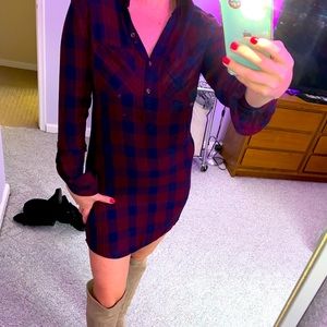Plaid blue and red shirt dress